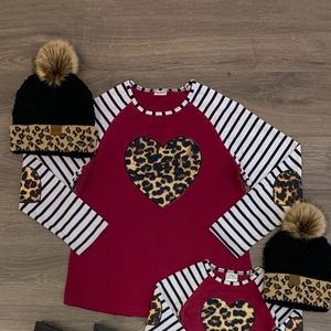 LAST ONE! Burgundy Cheetah Heart Shirt Mom Sizes